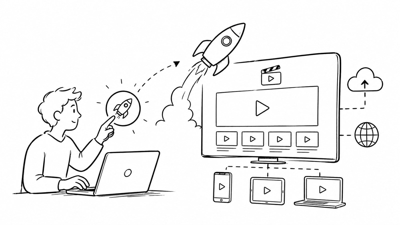 Branded streaming platform dashboard shown across web, mobile, and TV screens