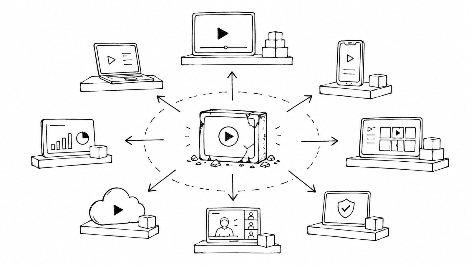 Editorial illustration comparing enterprise video and OTT platform options