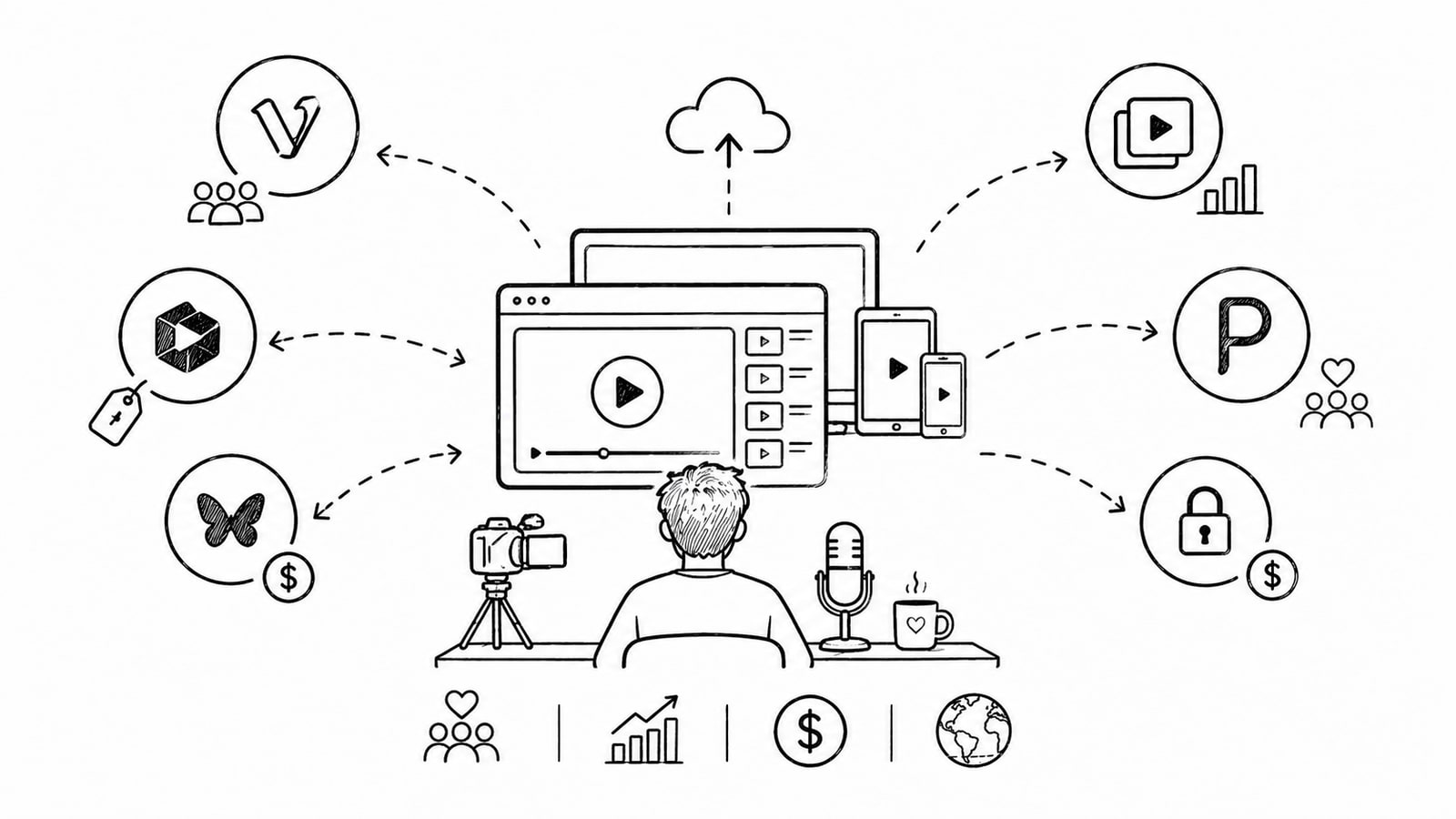 A creator comparing leading video subscription platform options on a laptop dashboard