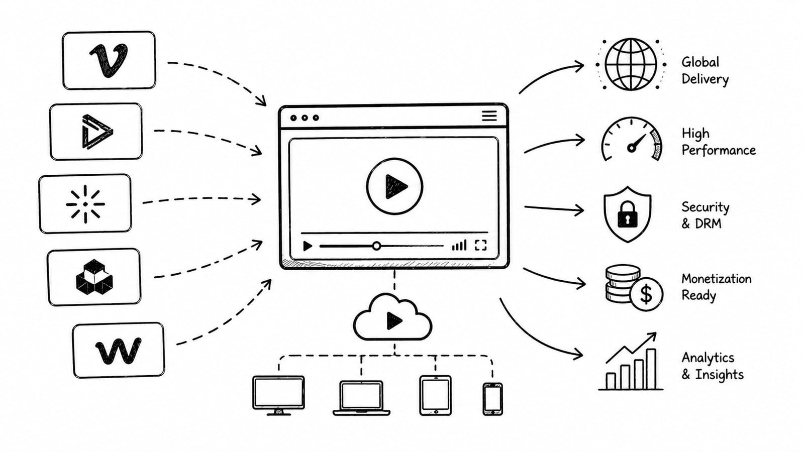 Comparison of OTT video delivery platforms across web, mobile, and connected TV