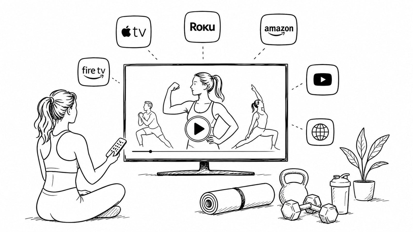 Fitness brand OTT apps shown across mobile, TV, and web screens