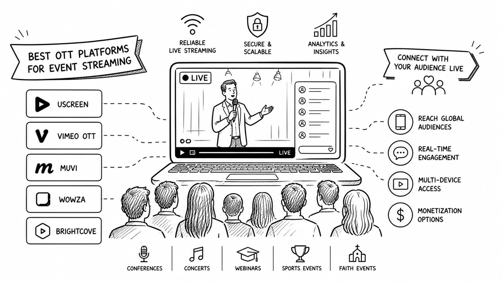 Live event streaming dashboard and audience engagement tools on an OTT platform
