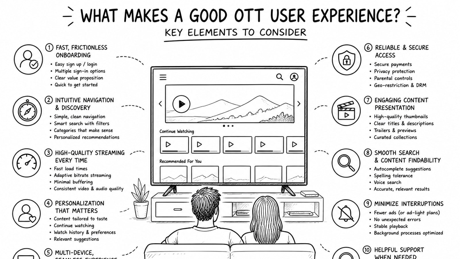 Streaming platform interface shown across TV, tablet, and mobile screens